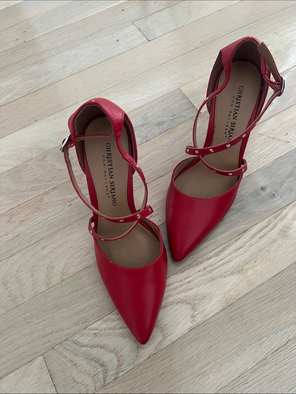 Christian Siriano Red Pointed-Toe Strappy Heels